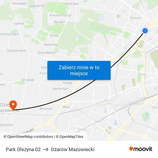 Park Olszyna 02 to Ożarów Mazowiecki map