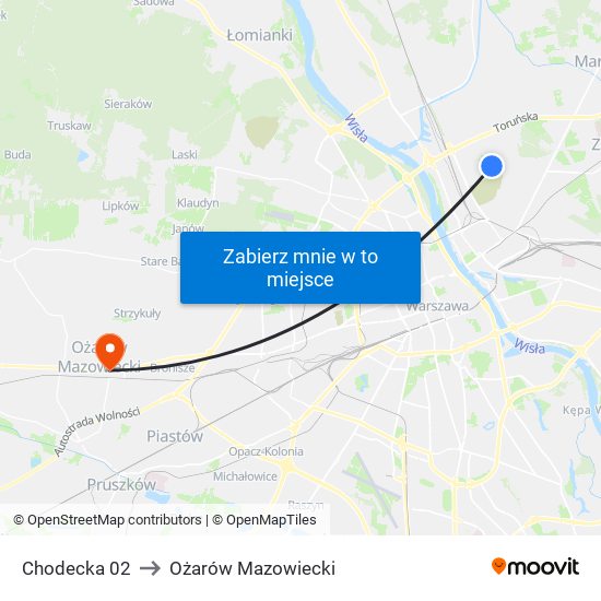 Chodecka 02 to Ożarów Mazowiecki map