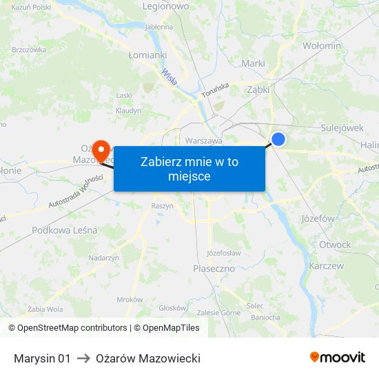 Marysin to Ożarów Mazowiecki map