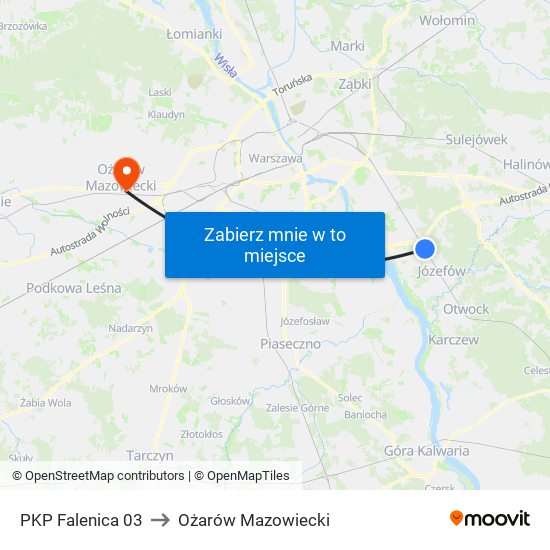 PKP Falenica to Ożarów Mazowiecki map