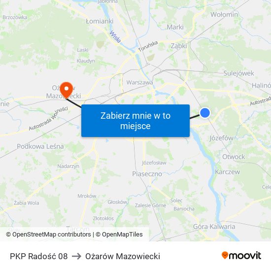 PKP Radość 08 to Ożarów Mazowiecki map