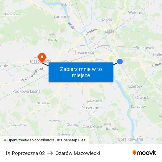 IX Poprzeczna 02 to Ożarów Mazowiecki map