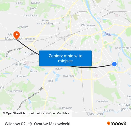 Wilanów 02 to Ożarów Mazowiecki map