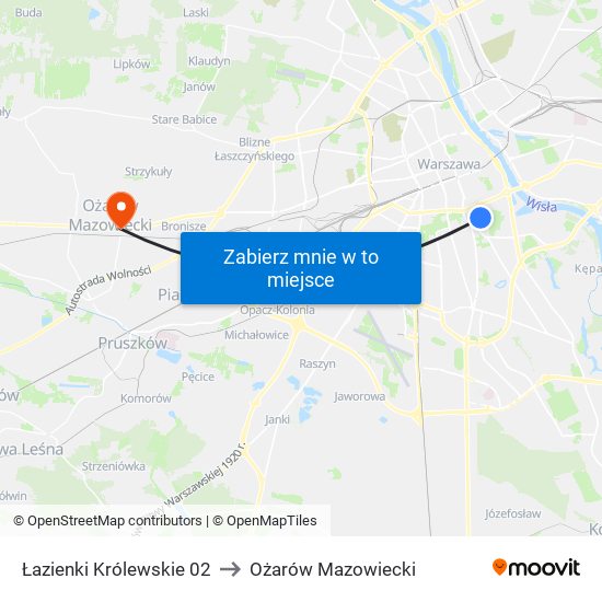 Łazienki Królewskie 02 to Ożarów Mazowiecki map