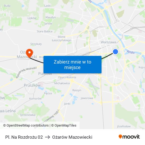 Pl. Na Rozdrożu 02 to Ożarów Mazowiecki map