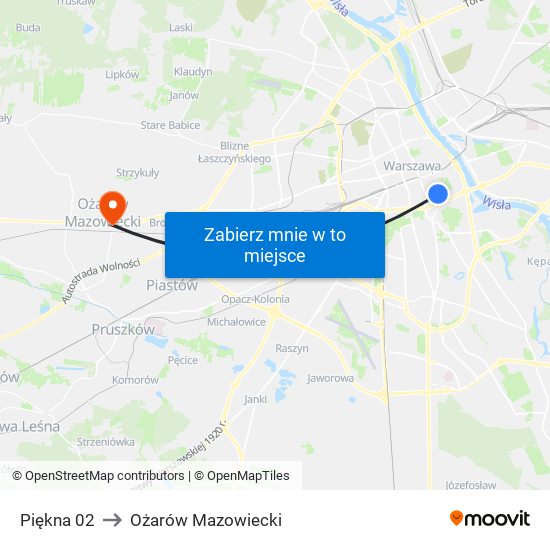 Piękna 02 to Ożarów Mazowiecki map