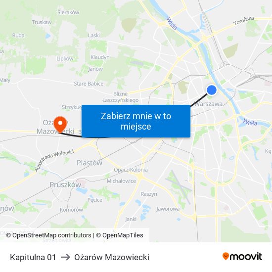 Kapitulna 01 to Ożarów Mazowiecki map