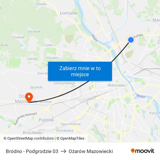 Bródno - Podgrodzie 03 to Ożarów Mazowiecki map