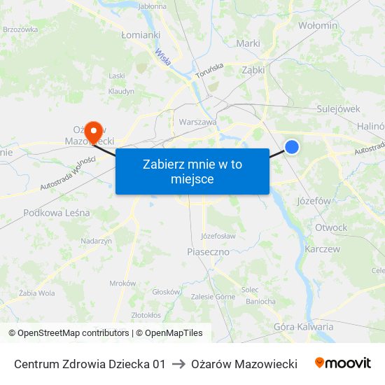 Centrum Zdrowia Dziecka 01 to Ożarów Mazowiecki map