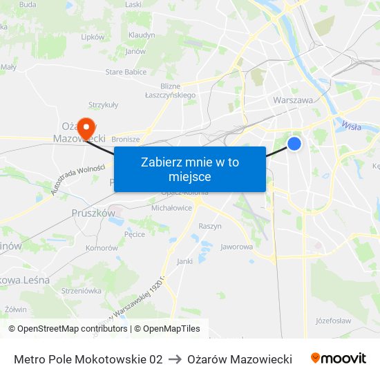 Metro Pole Mokotowskie 02 to Ożarów Mazowiecki map