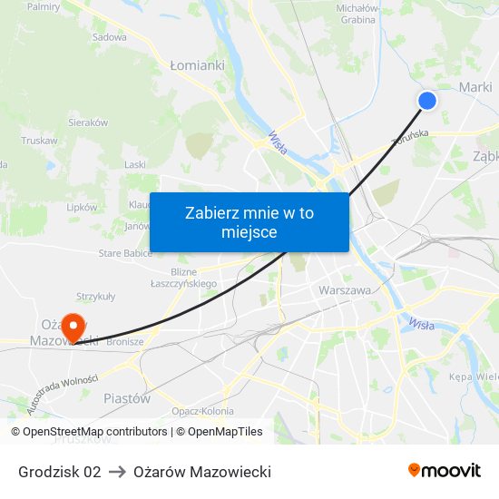 Grodzisk 02 to Ożarów Mazowiecki map