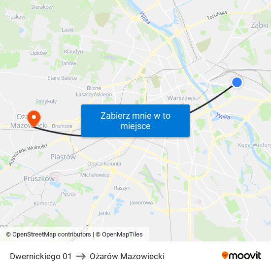 Dwernickiego 01 to Ożarów Mazowiecki map