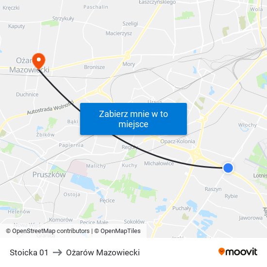 Stoicka to Ożarów Mazowiecki map