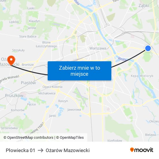 Płowiecka 01 to Ożarów Mazowiecki map