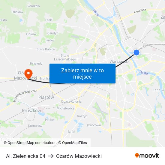 Al. Zieleniecka 04 to Ożarów Mazowiecki map