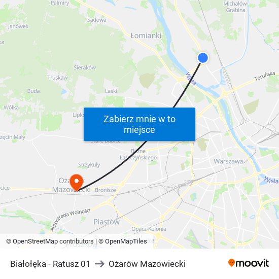 Białołęka - Ratusz 01 to Ożarów Mazowiecki map