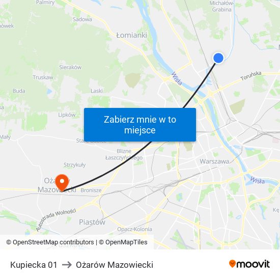 Kupiecka 01 to Ożarów Mazowiecki map