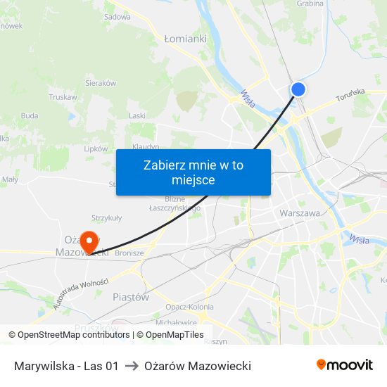 Marywilska-Las to Ożarów Mazowiecki map