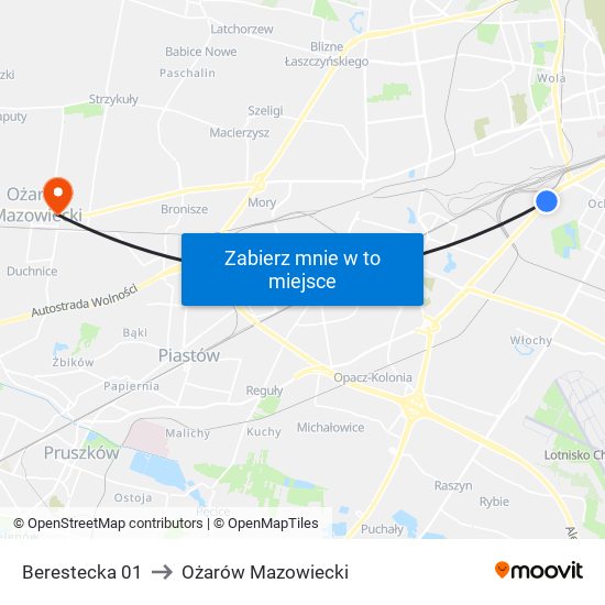 Berestecka 01 to Ożarów Mazowiecki map