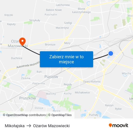 Mikołajska to Ożarów Mazowiecki map