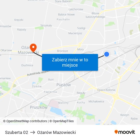 Szuberta 02 to Ożarów Mazowiecki map