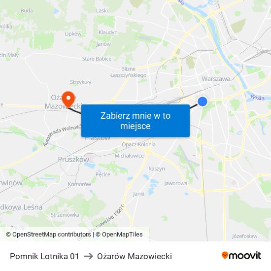 Pomnik Lotnika 01 to Ożarów Mazowiecki map