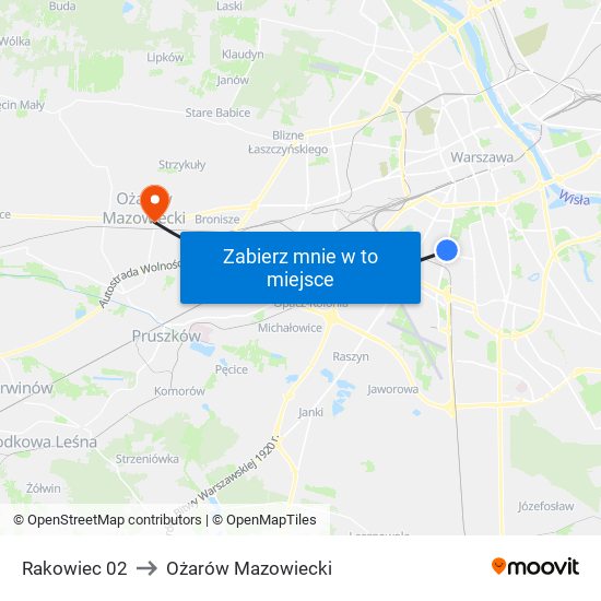 Rakowiec to Ożarów Mazowiecki map