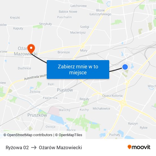 Ryżowa to Ożarów Mazowiecki map