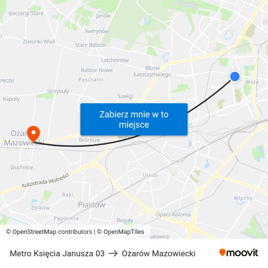 Metro Księcia Janusza 03 to Ożarów Mazowiecki map