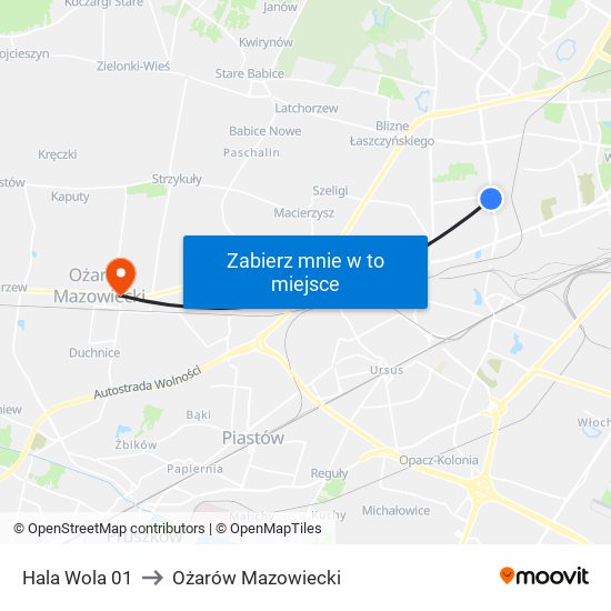 Hala Wola to Ożarów Mazowiecki map