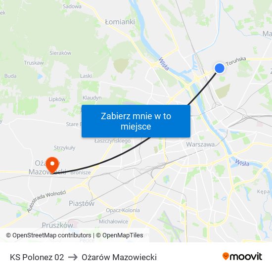 KS Polonez 02 to Ożarów Mazowiecki map