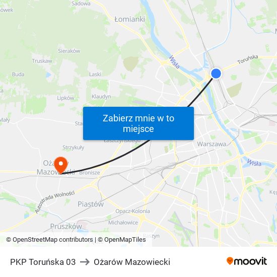 PKP Toruńska to Ożarów Mazowiecki map