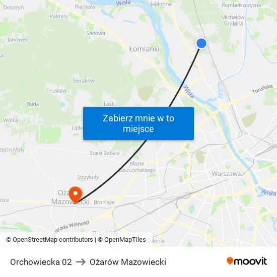 Orchowiecka 02 to Ożarów Mazowiecki map