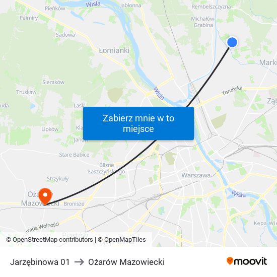 Jarzębinowa 01 to Ożarów Mazowiecki map