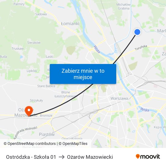 Ostródzka - Szkoła 01 to Ożarów Mazowiecki map