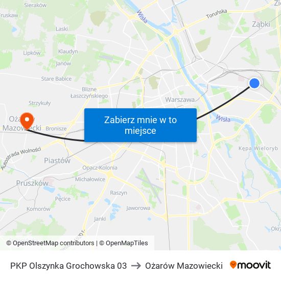 PKP Olszynka Grochowska 03 to Ożarów Mazowiecki map