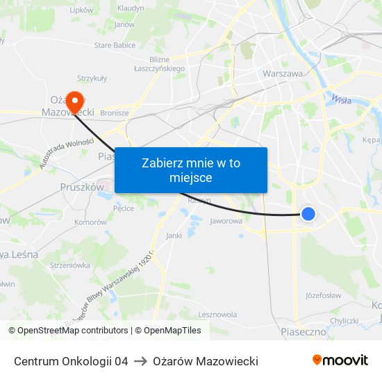 Centrum Onkologii to Ożarów Mazowiecki map