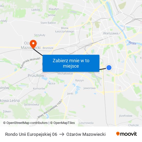 Rondo Unii Europejskiej 06 to Ożarów Mazowiecki map