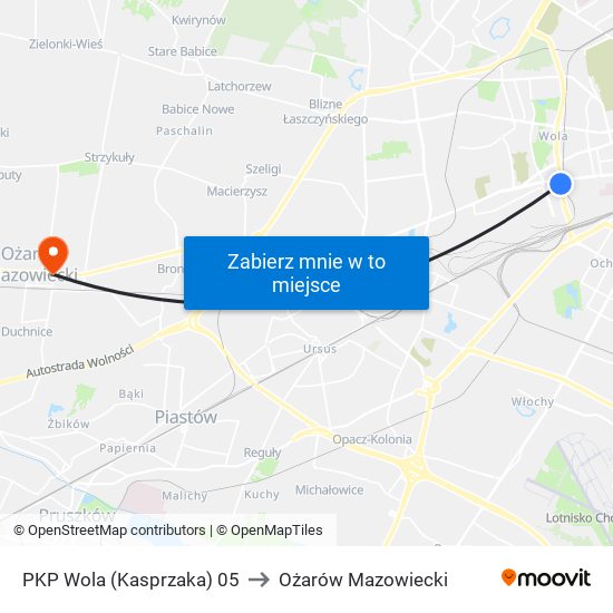 PKP Wola (Kasprzaka) 05 to Ożarów Mazowiecki map