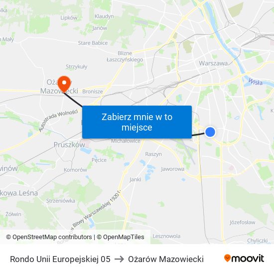 Rondo Unii Europejskiej 05 to Ożarów Mazowiecki map