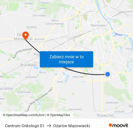 Centrum Onkologii 01 to Ożarów Mazowiecki map