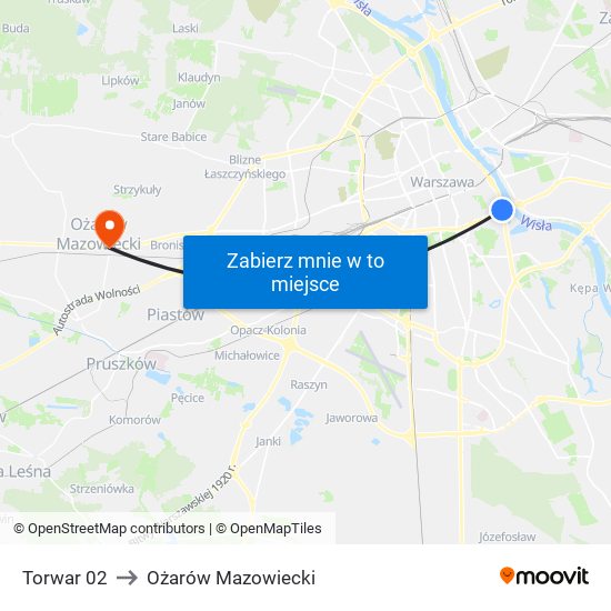 Torwar 02 to Ożarów Mazowiecki map