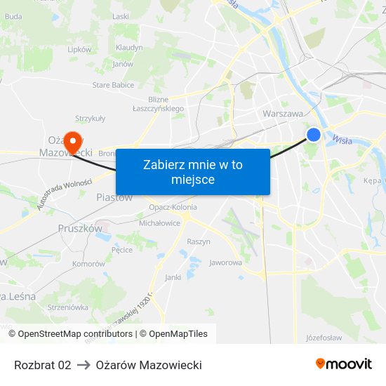 Rozbrat to Ożarów Mazowiecki map