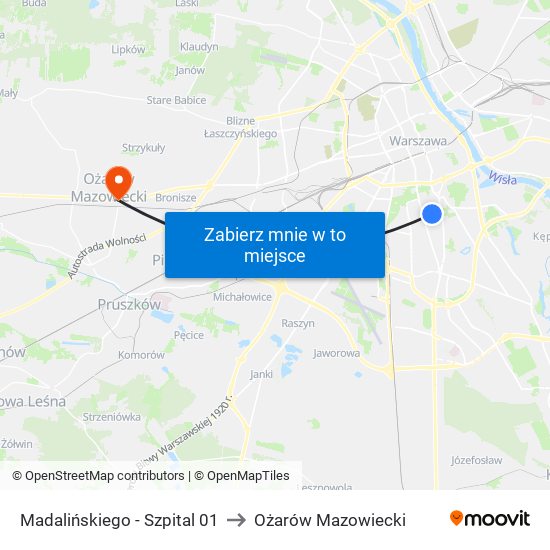 Madalińskiego - Szpital 01 to Ożarów Mazowiecki map