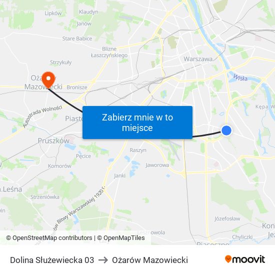 Dolina Służewiecka 03 to Ożarów Mazowiecki map