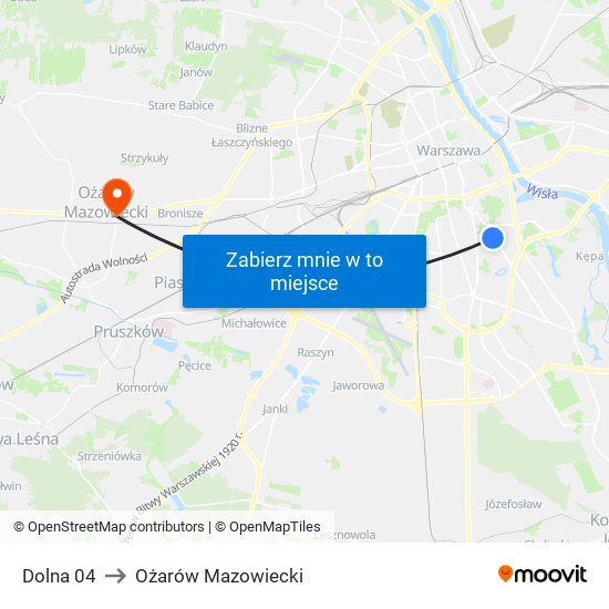 Dolna 04 to Ożarów Mazowiecki map