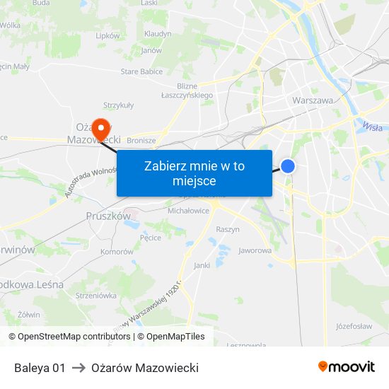 Baleya to Ożarów Mazowiecki map