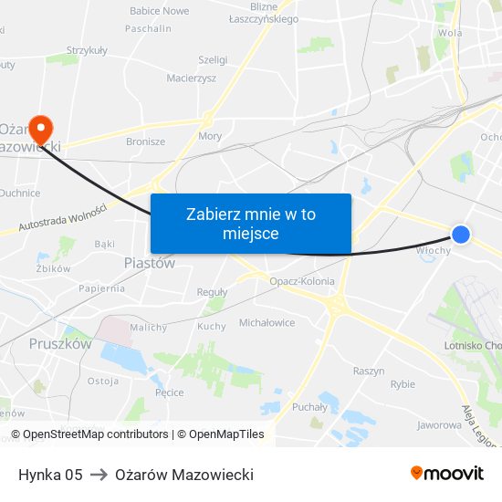 Hynka 05 to Ożarów Mazowiecki map