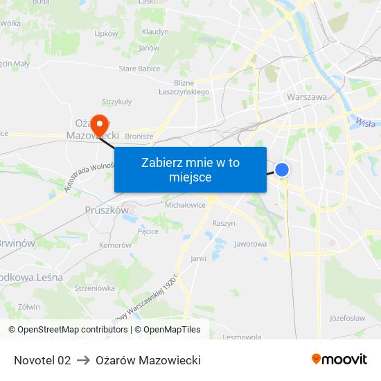 Novotel 02 to Ożarów Mazowiecki map