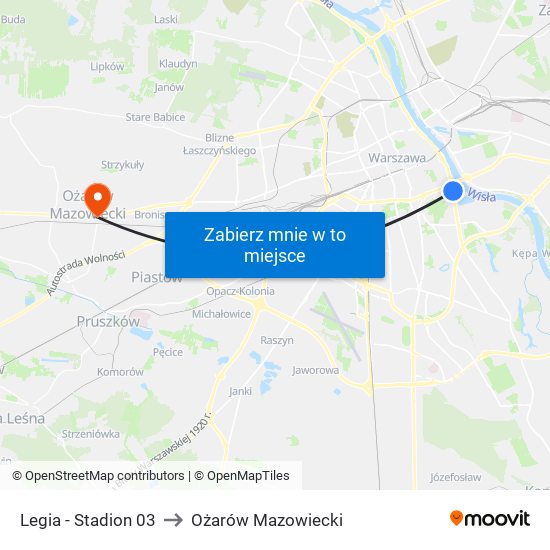 Legia - Stadion 03 to Ożarów Mazowiecki map